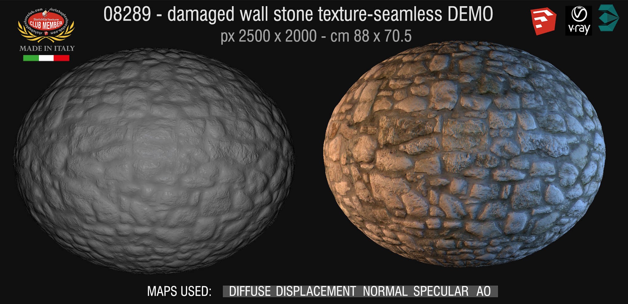 08229 HR Damaged wall stone texture + maps DEMO