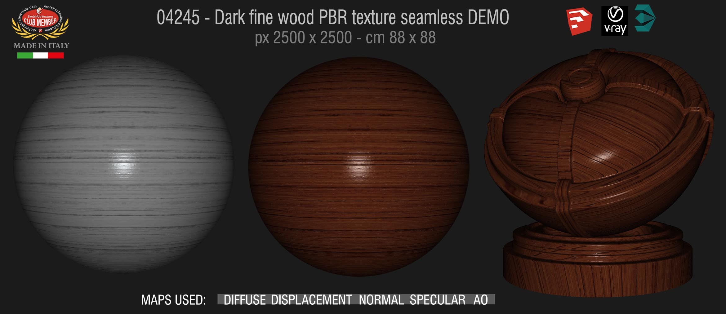 04245 Dark fine wood PBR texture seamless DEMO