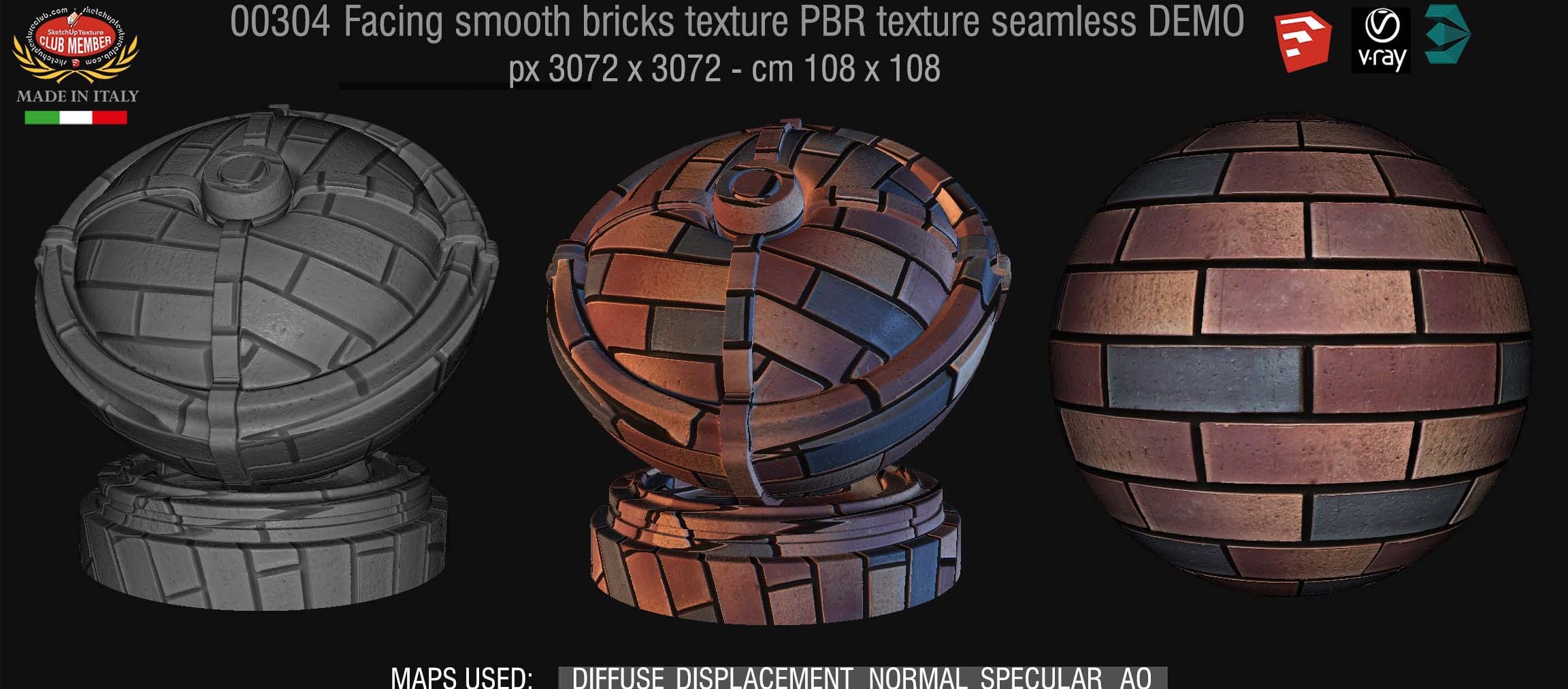 00304 Facing smooth bricks PBR texture seamless DEMO