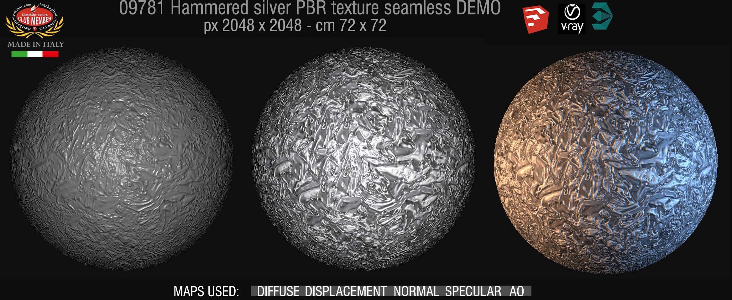 09781 Hammered silver metal PBR texture seamless DEMO