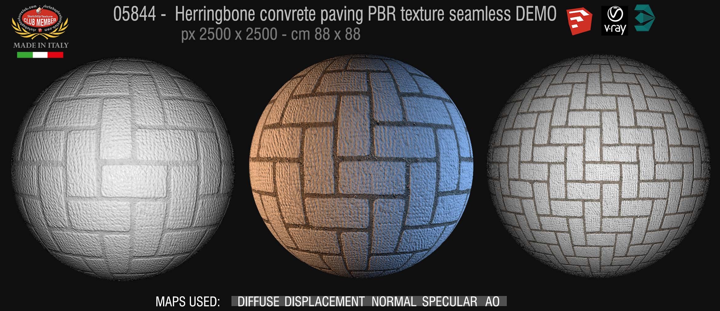 05844 Herringbone concrete paving PBR texture seamless DEMO