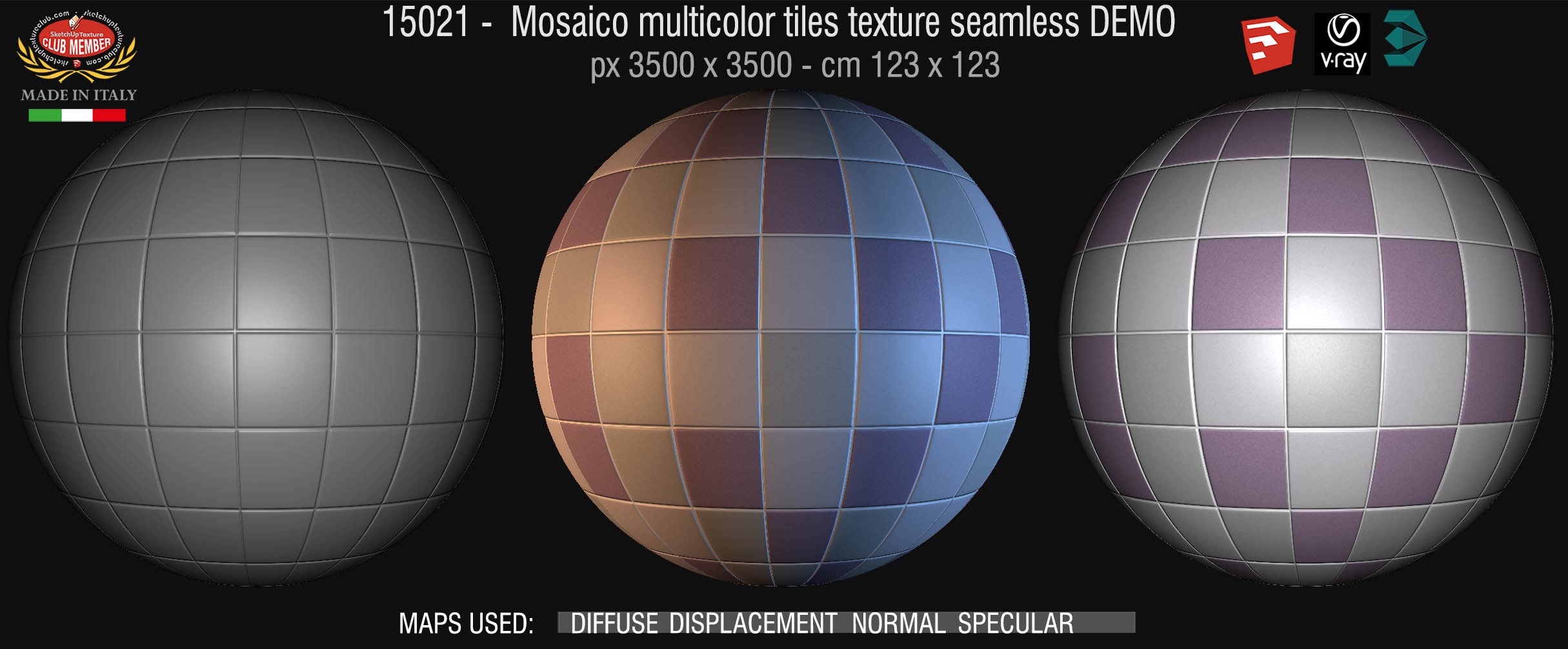 15021 Mosaico multicolor tiles texture seamless + maps DEMO