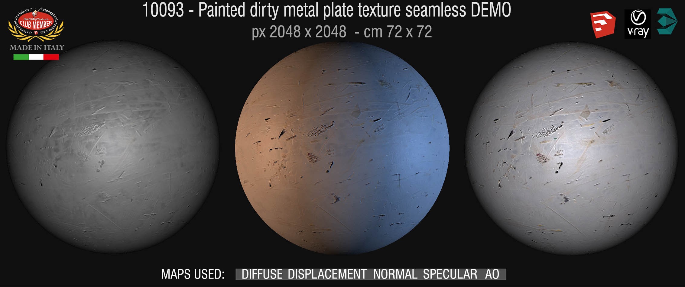 10093 HR Painted dirty metal texture seamless + maps DEMO
