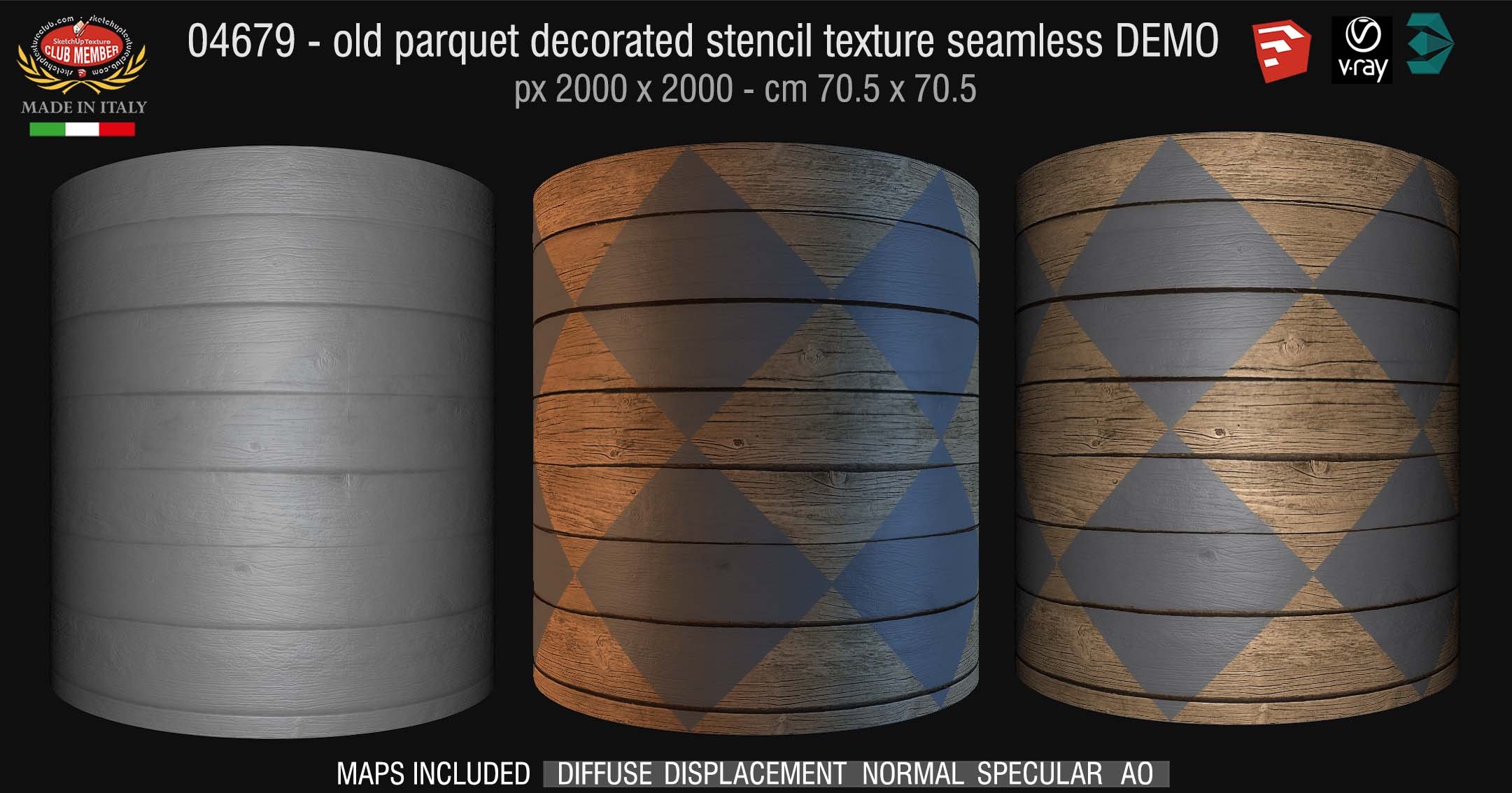 04679 HR Parquet decorated stencil texture seamless + maps DEMO