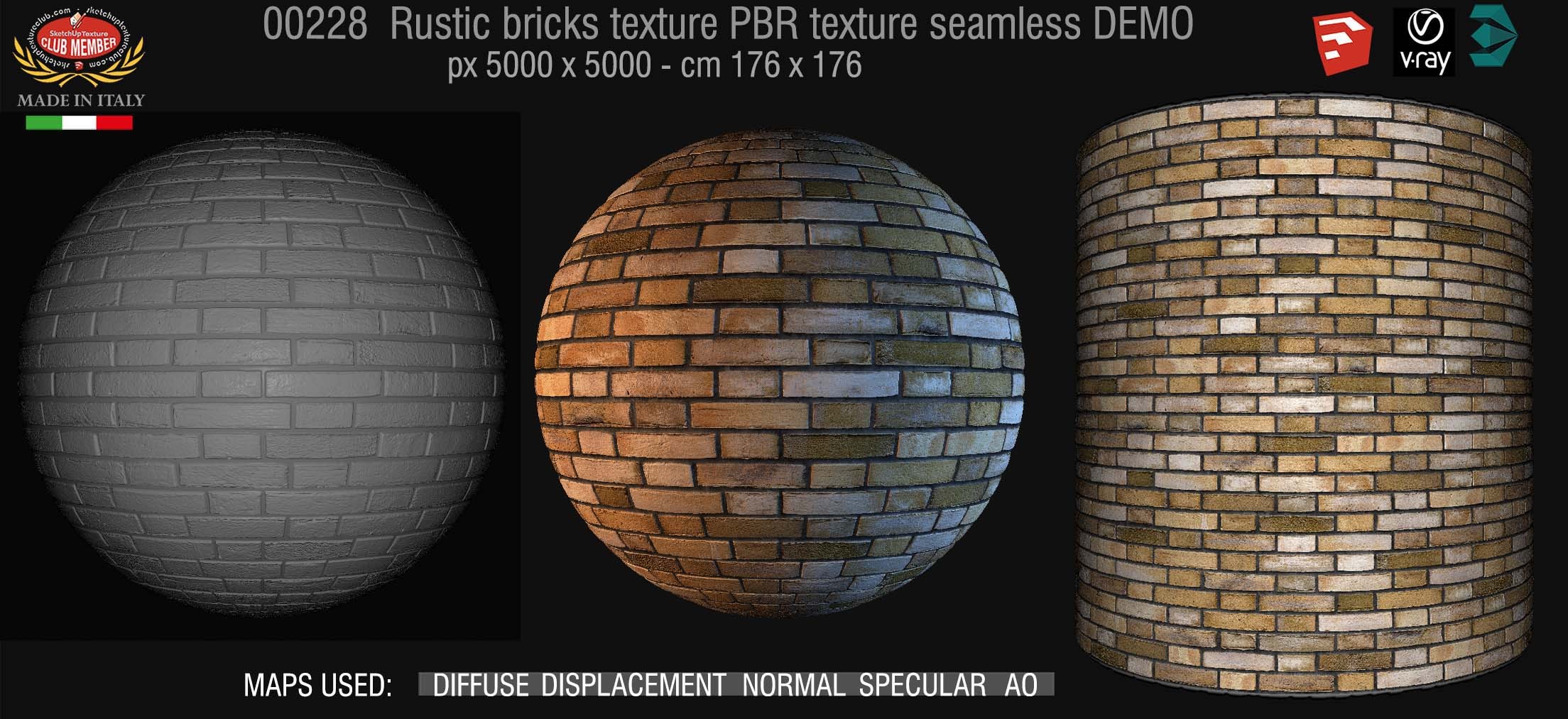 00228 rustic bricks PBR texture seamless DEMO
