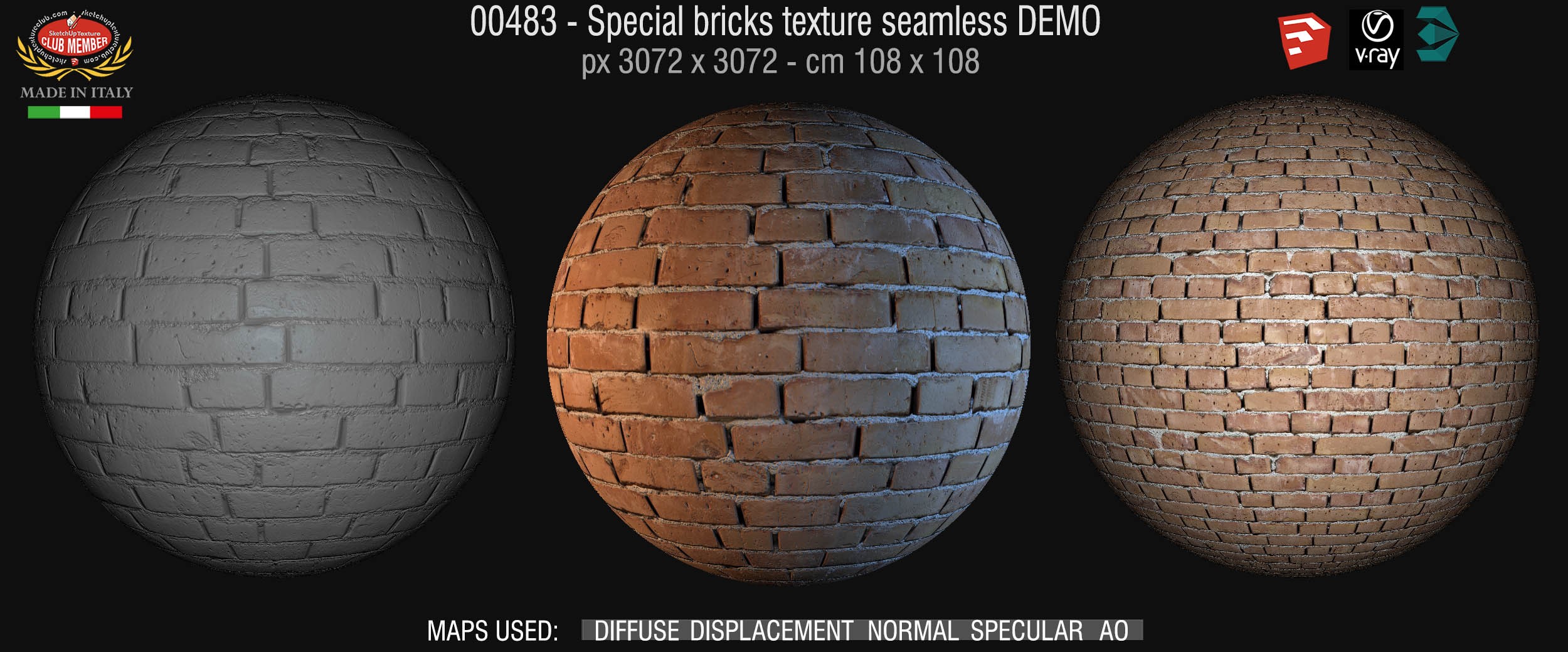 00483 Special bricks texture seamless + maps DEMO