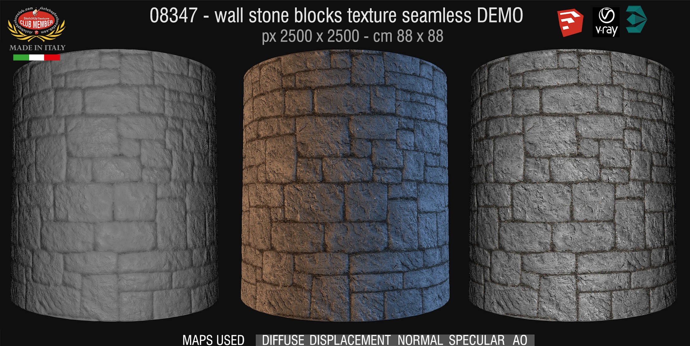 08347 HR Wall stone with regular blocks texture + maps DEMO