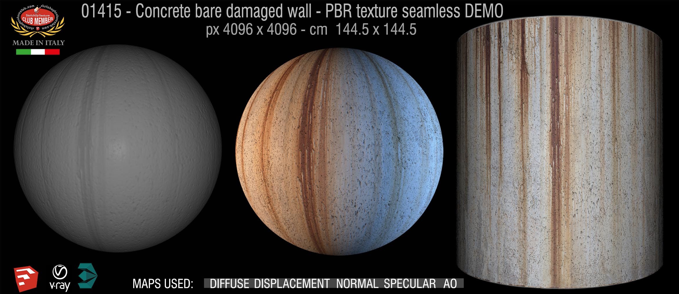 01415 Concrete bare damaged PBR texture seamless DEMO