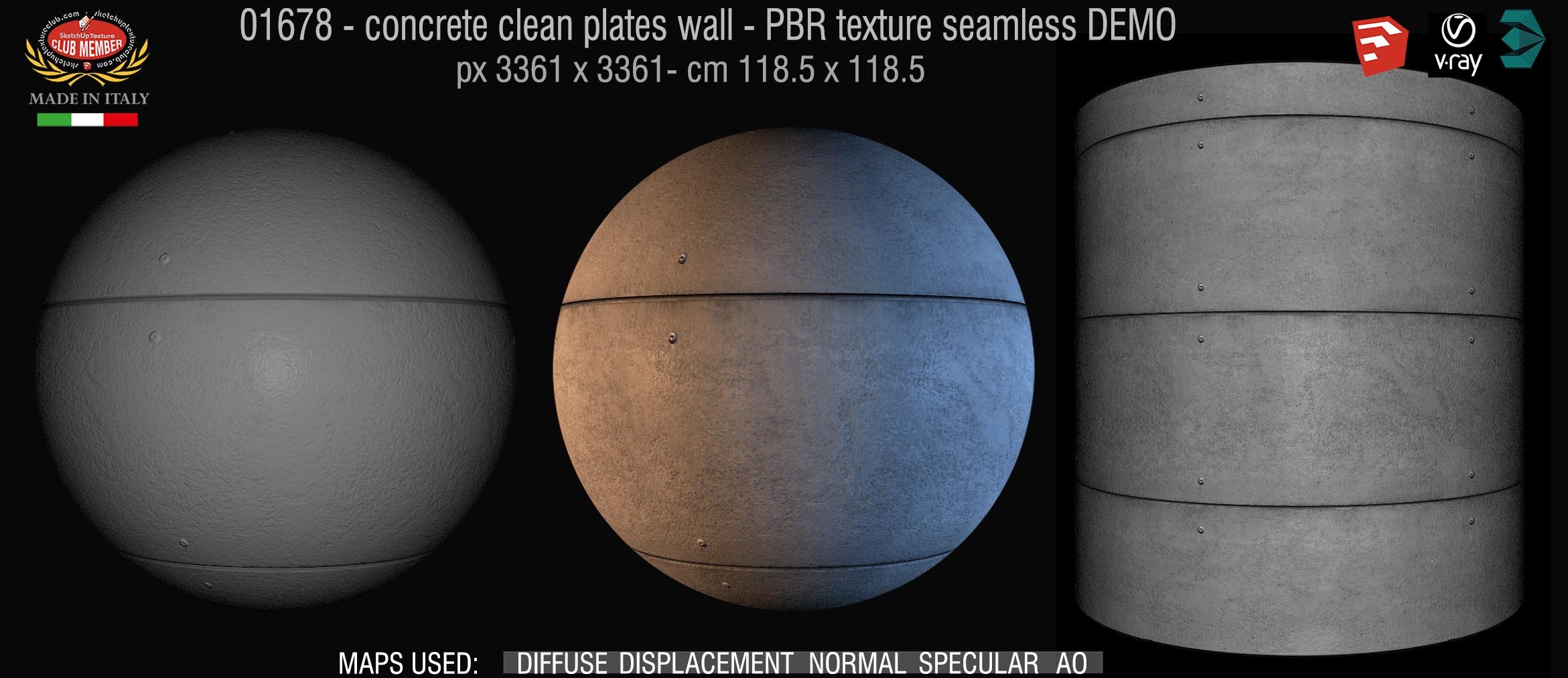 01678 concrete clean plates wall PBR texture seamless DEMO