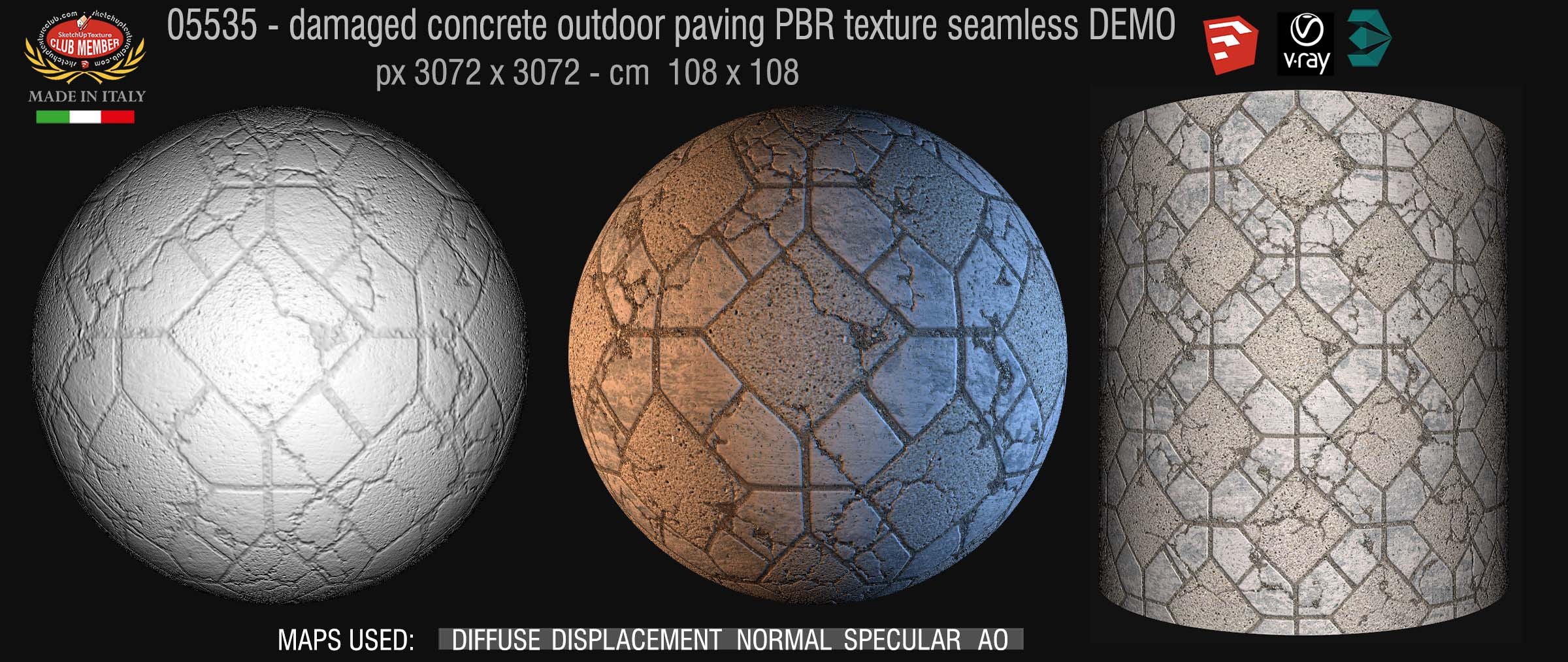 05535 Damaged concrete outdoor paving PBR texture seamless DEMO