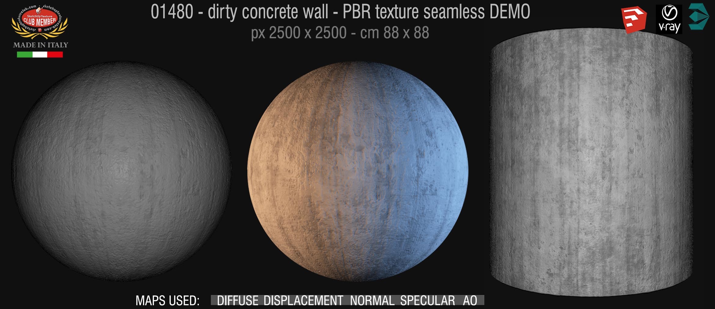 01480 Concrete bare dirty wall PBR texture seamless DEMO