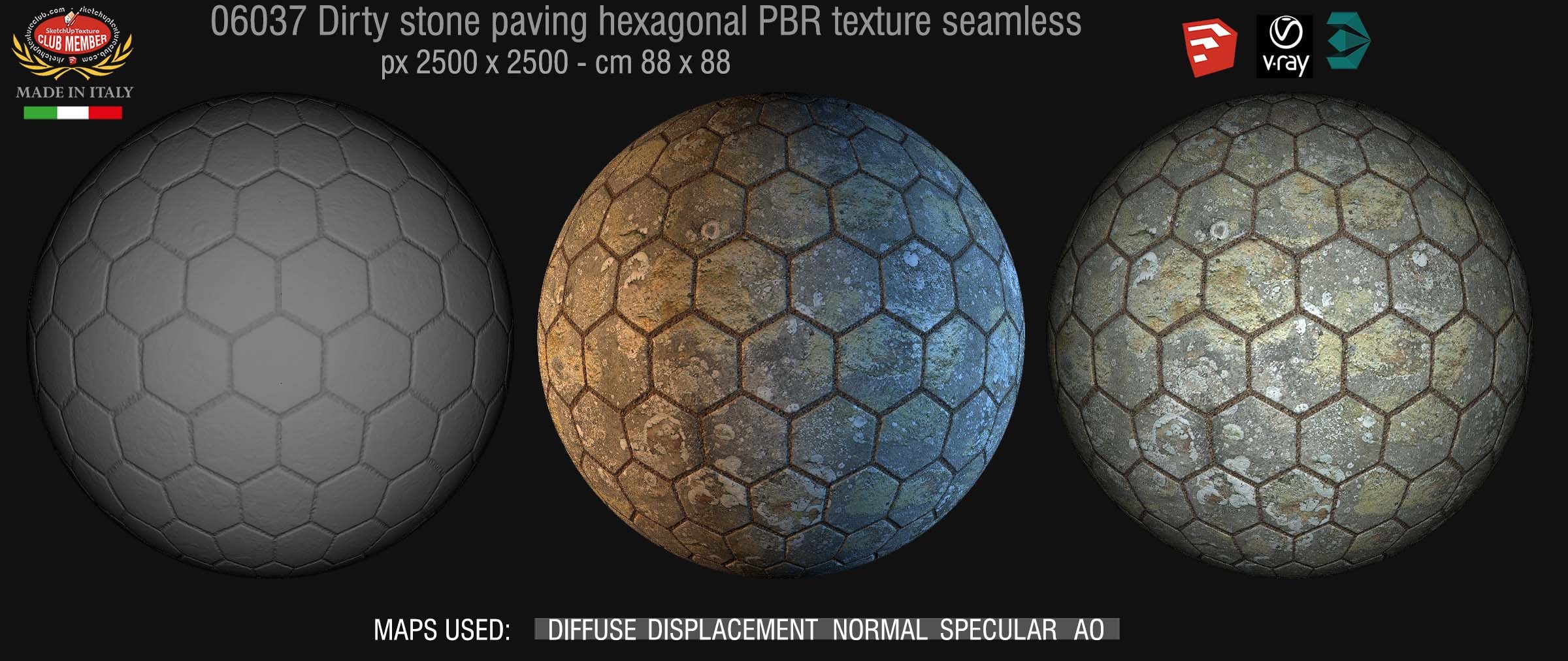 06037 Dirty stone paving hexagonal PBR texture seamless demo