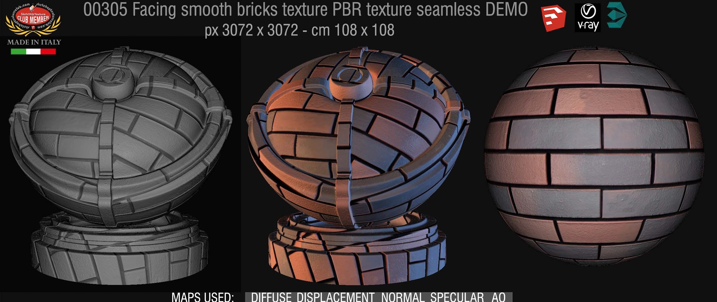 00305 Facing smooth bricks PBR texture seamless DEMO