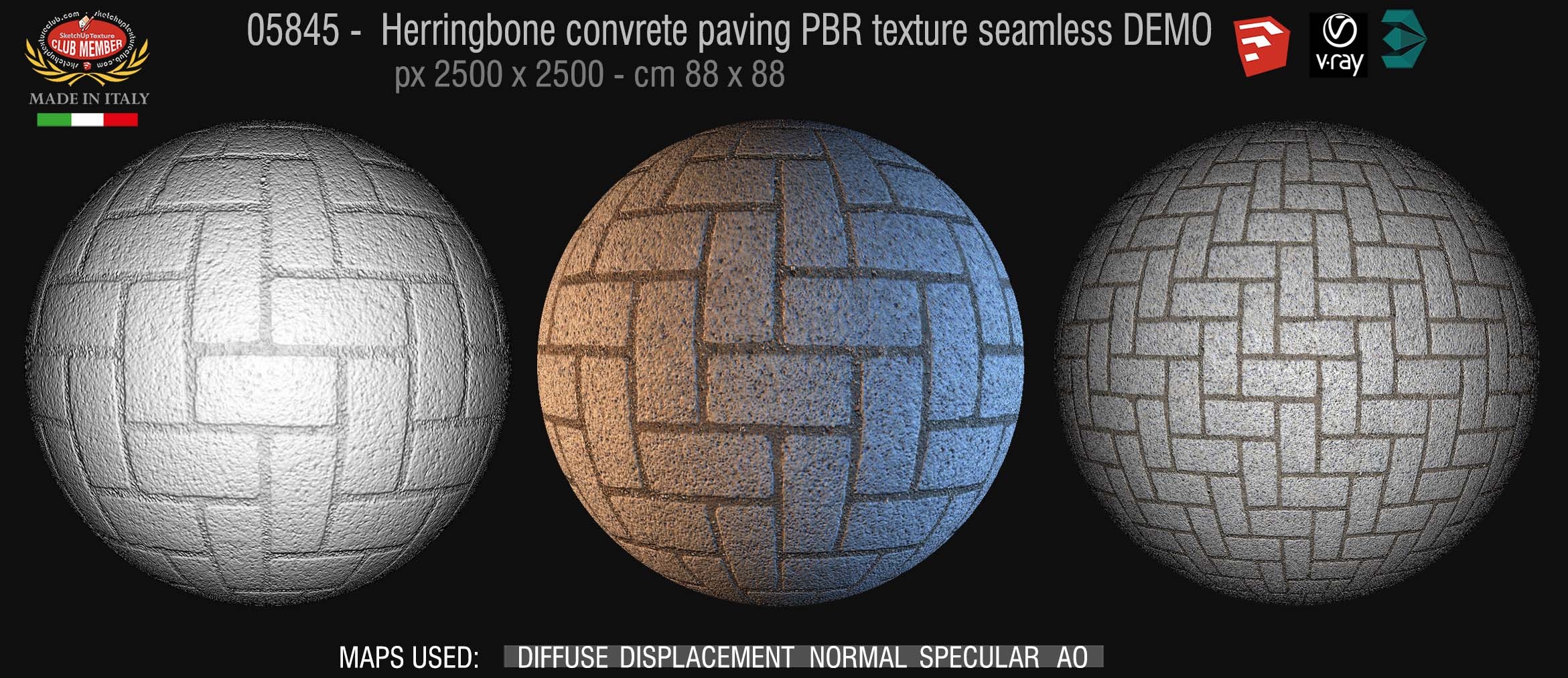 05845 Herringbone concrete paving PBR texture seamless DEMO