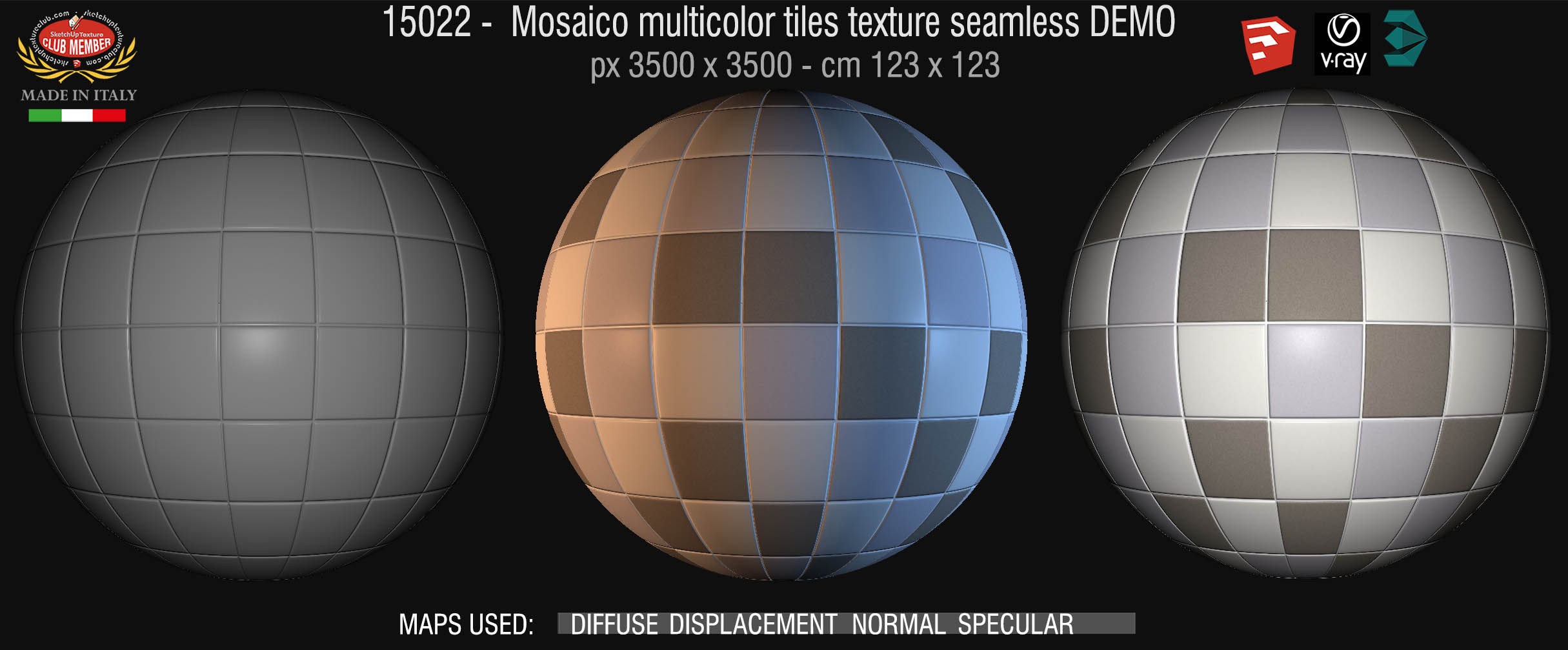 15022 Mosaico multicolor tiles texture seamless + maps DEMO
