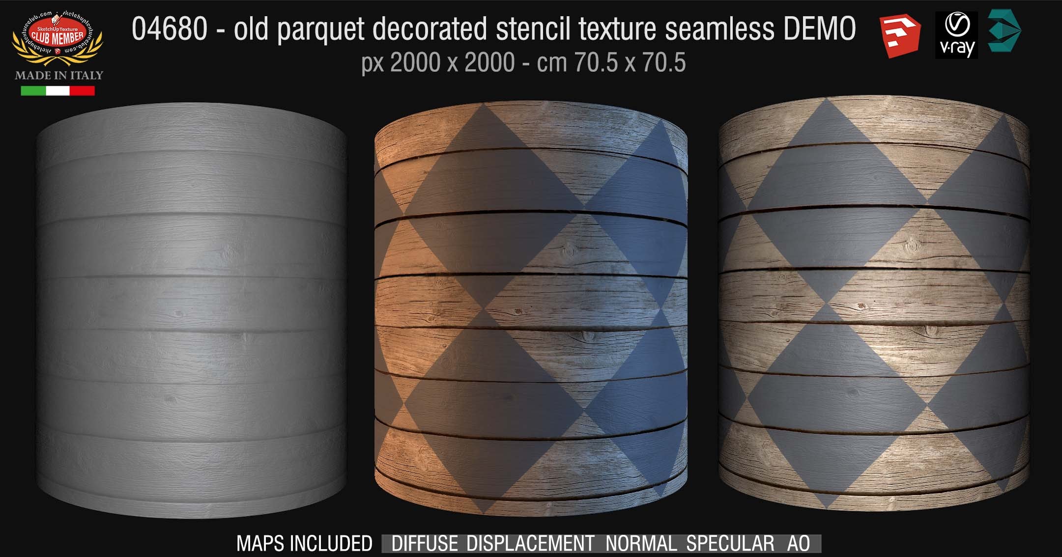 04680 HR Parquet decorated stencil texture seamless + maps DEMO