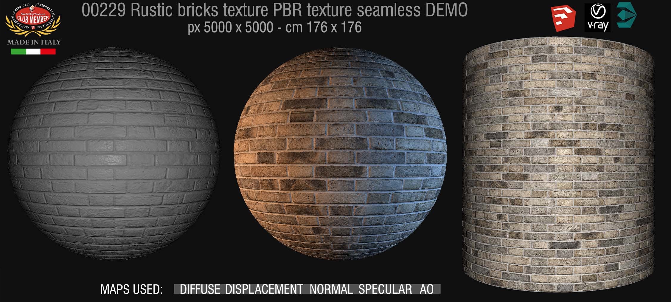 00229 Rustic bricks PBR texture seamless DEMO