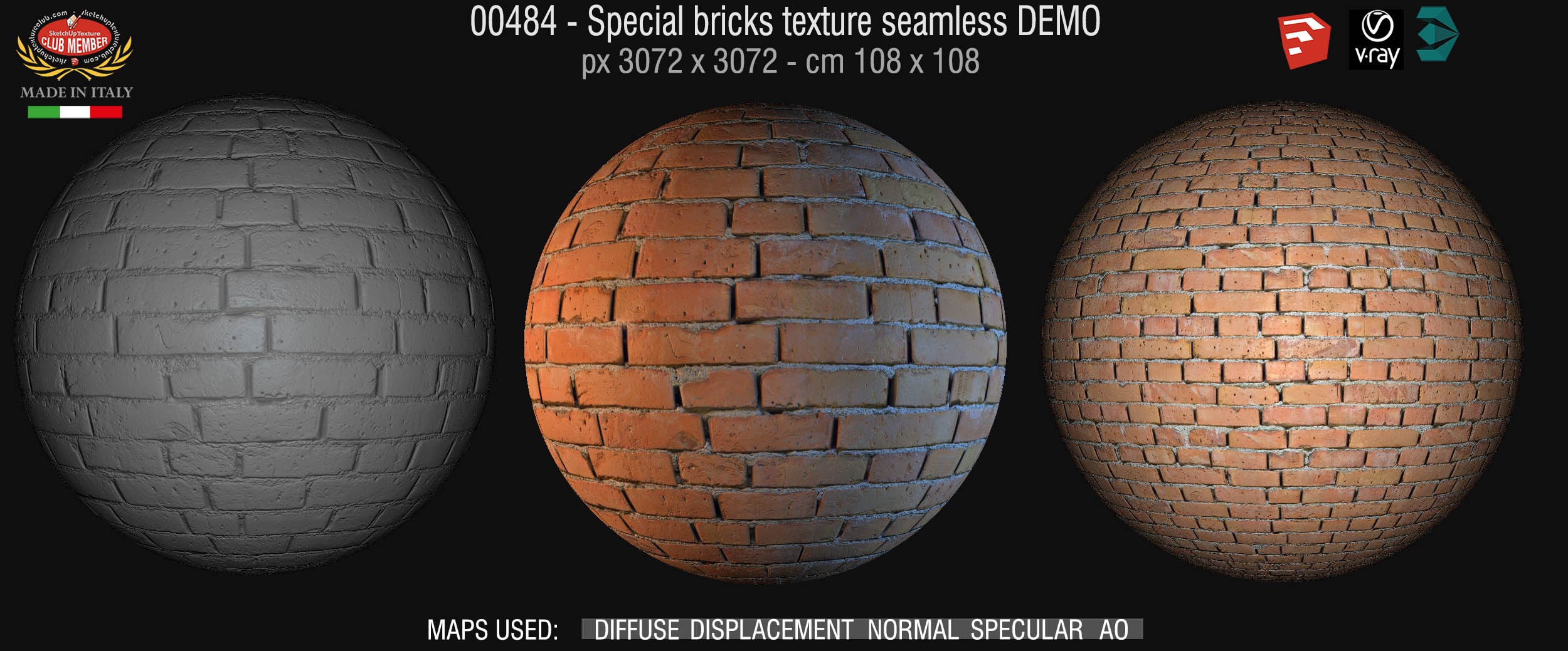 00484 Special bricks texture seamless + maps DEMO