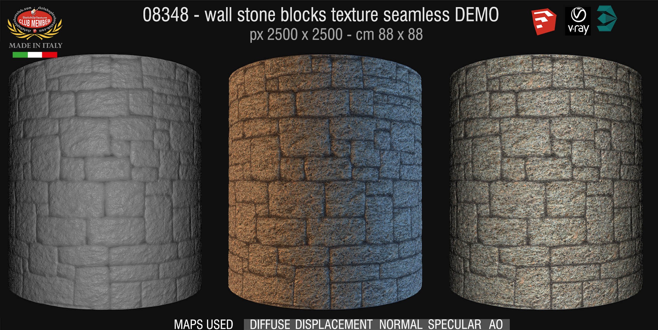 08348 HR Wall stone with regular blocks texture + maps DEMO