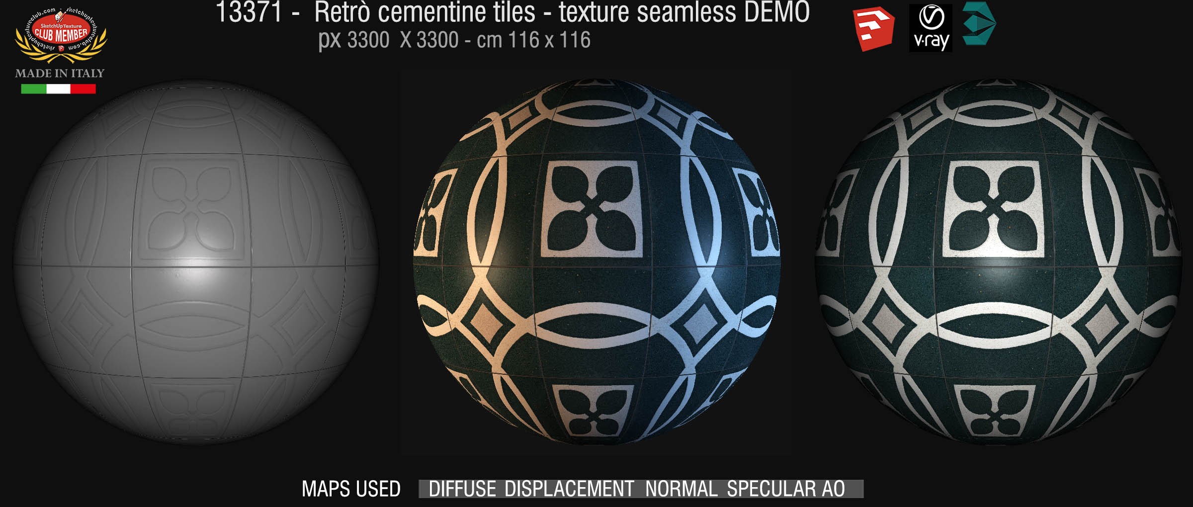 13371 retrò cementine tiles - texture seamless + maps DEMO