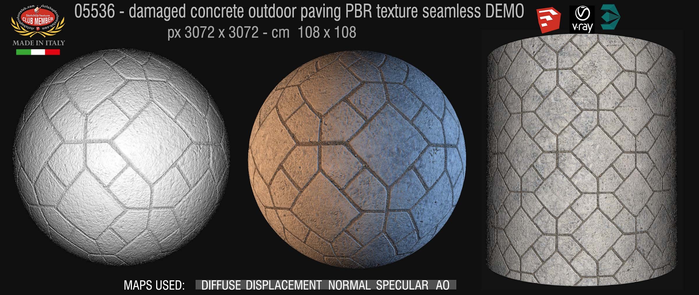 05536 Damaged concrete outdoor paving PBR texture seamless DEMO