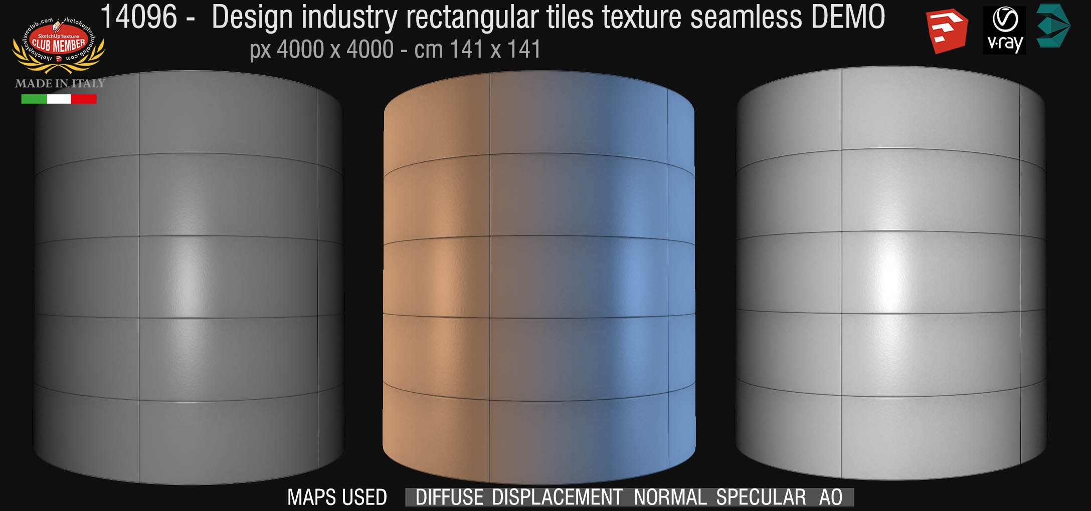 14096 Design industry rectangular tile texture seamless + maps DEMO