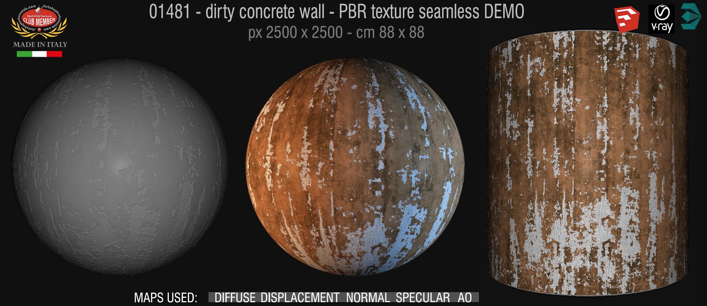 01481 Concrete bare dirty wall PBR texture seamless DEMO