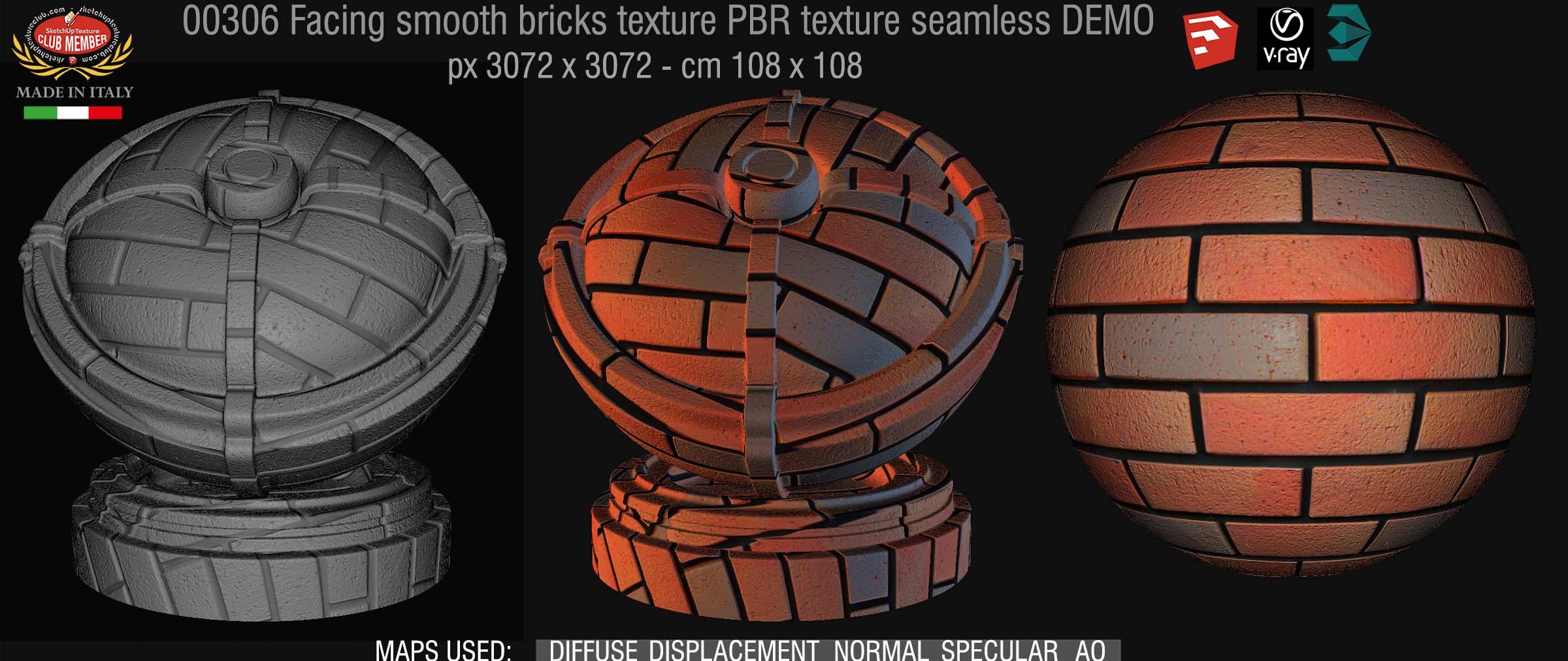 00306 Facing smooth bricks PBR texture seamless DEMO