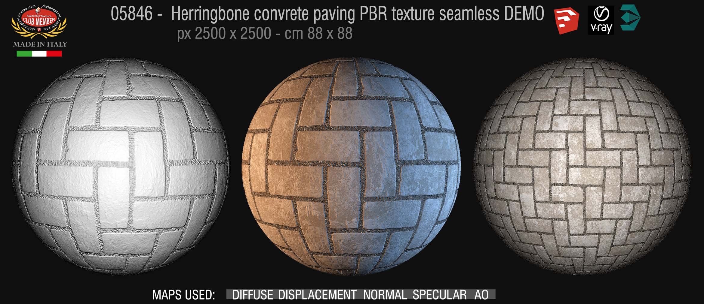 05846 Herringbone concrete paving PBR texture seamless DEMO