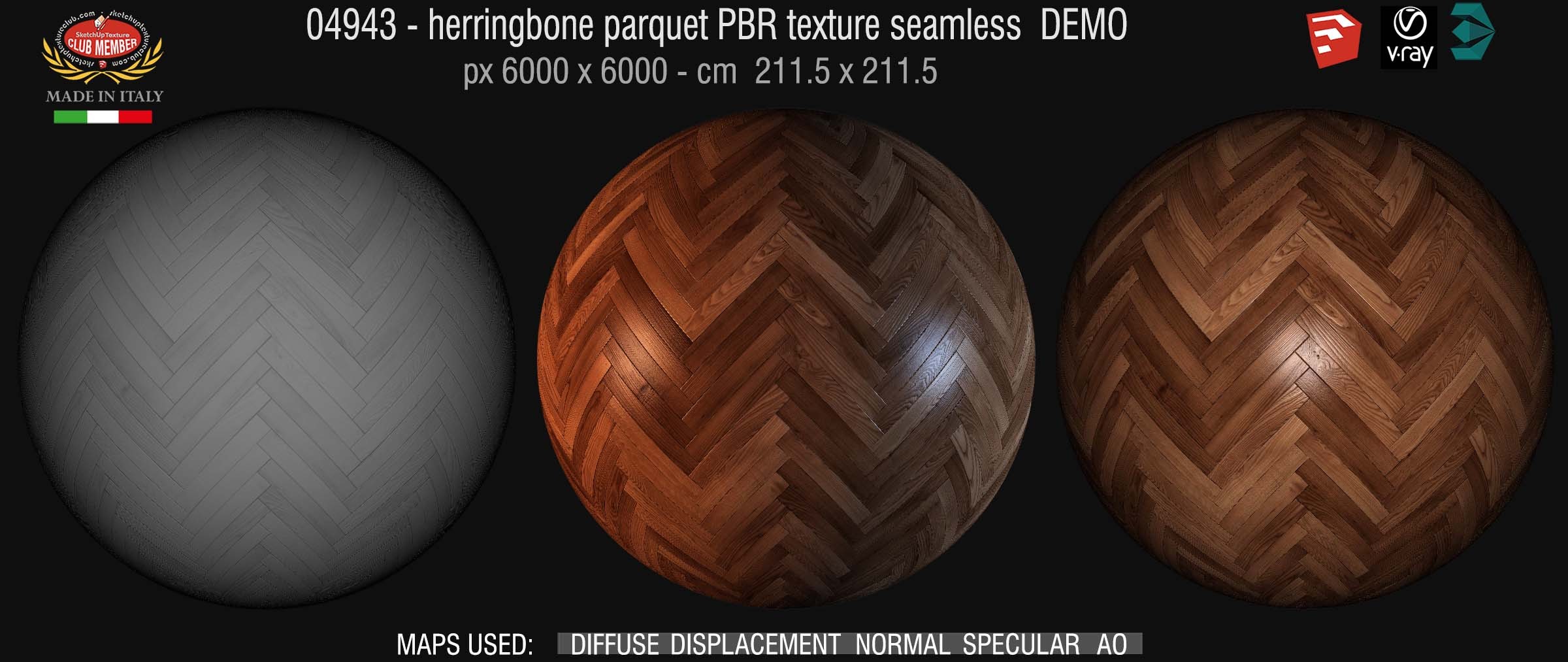 04943 Herringbone parquet PBR texture seamless DEMO