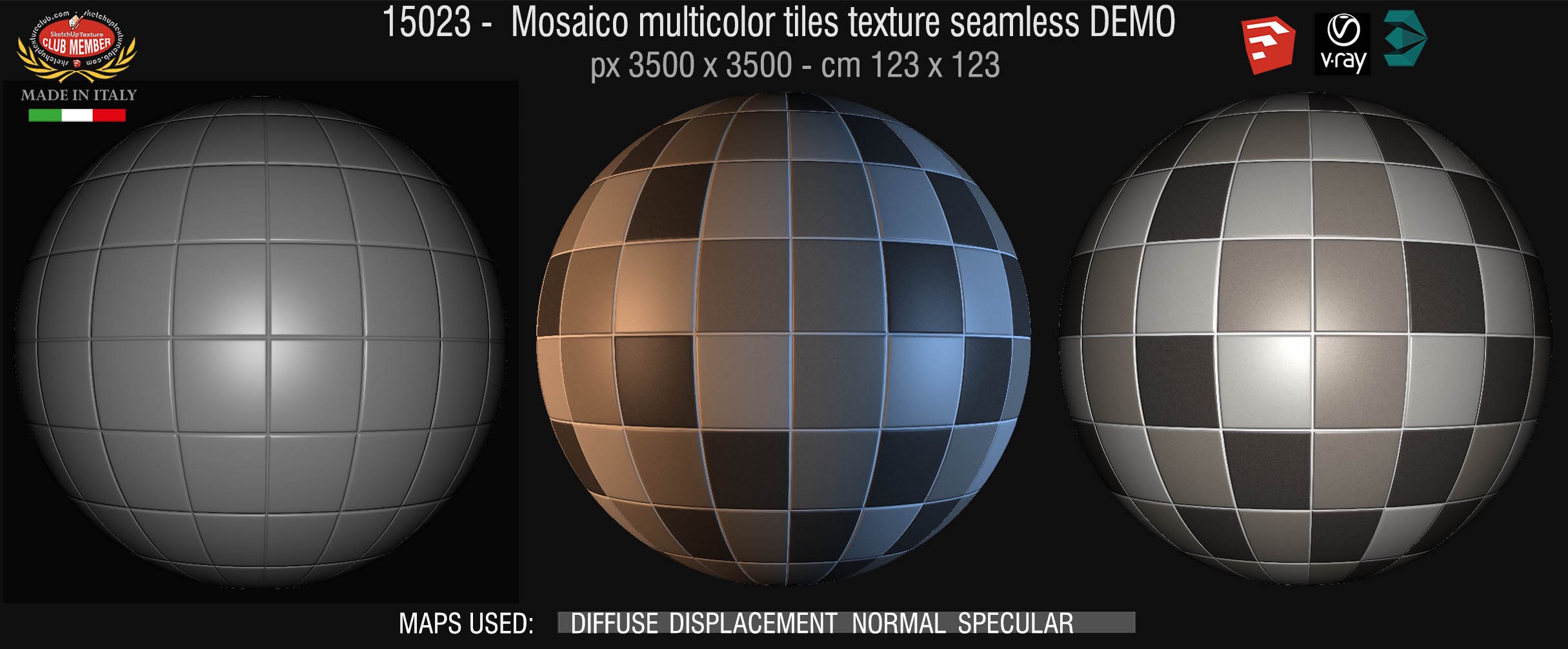 15023 Mosaico multicolor tiles texture seamless + maps DEMO