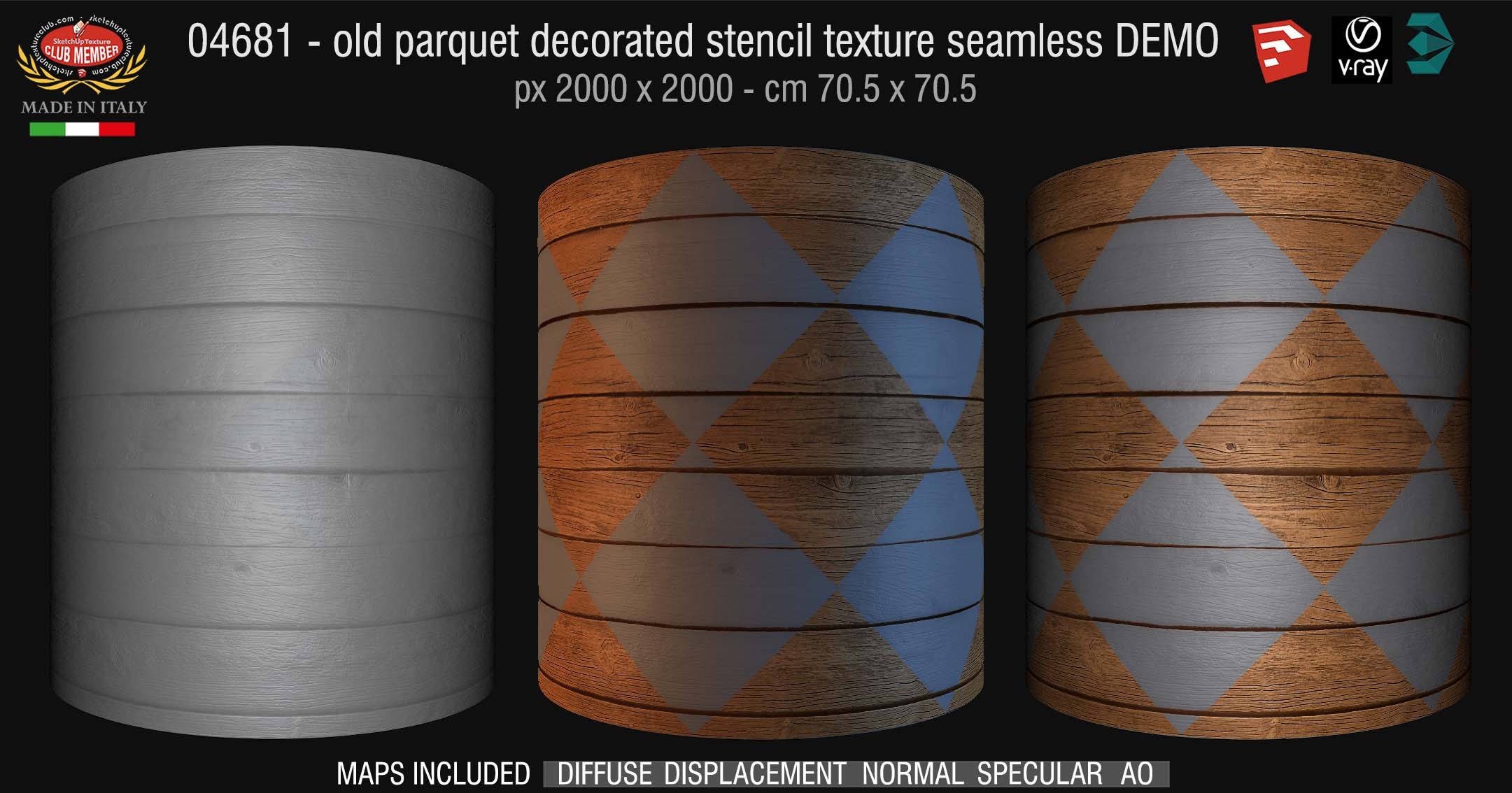 04681 HR Parquet decorated stencil texture seamless + maps DEMO