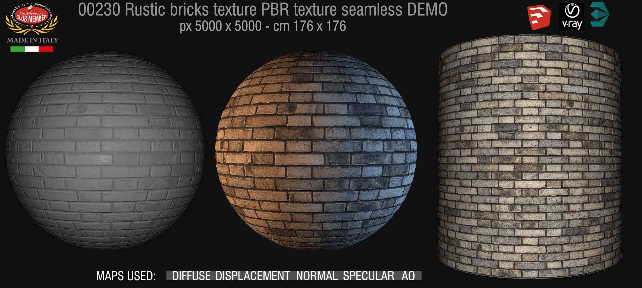 00230 rustic bricks PBR texture seamless DEMO