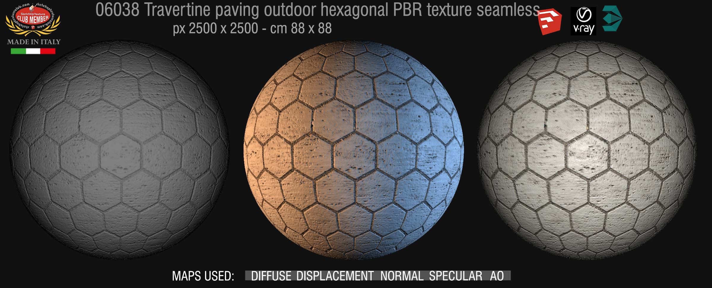 06038 Travertine paving hexagonal PBR texture seamless demo