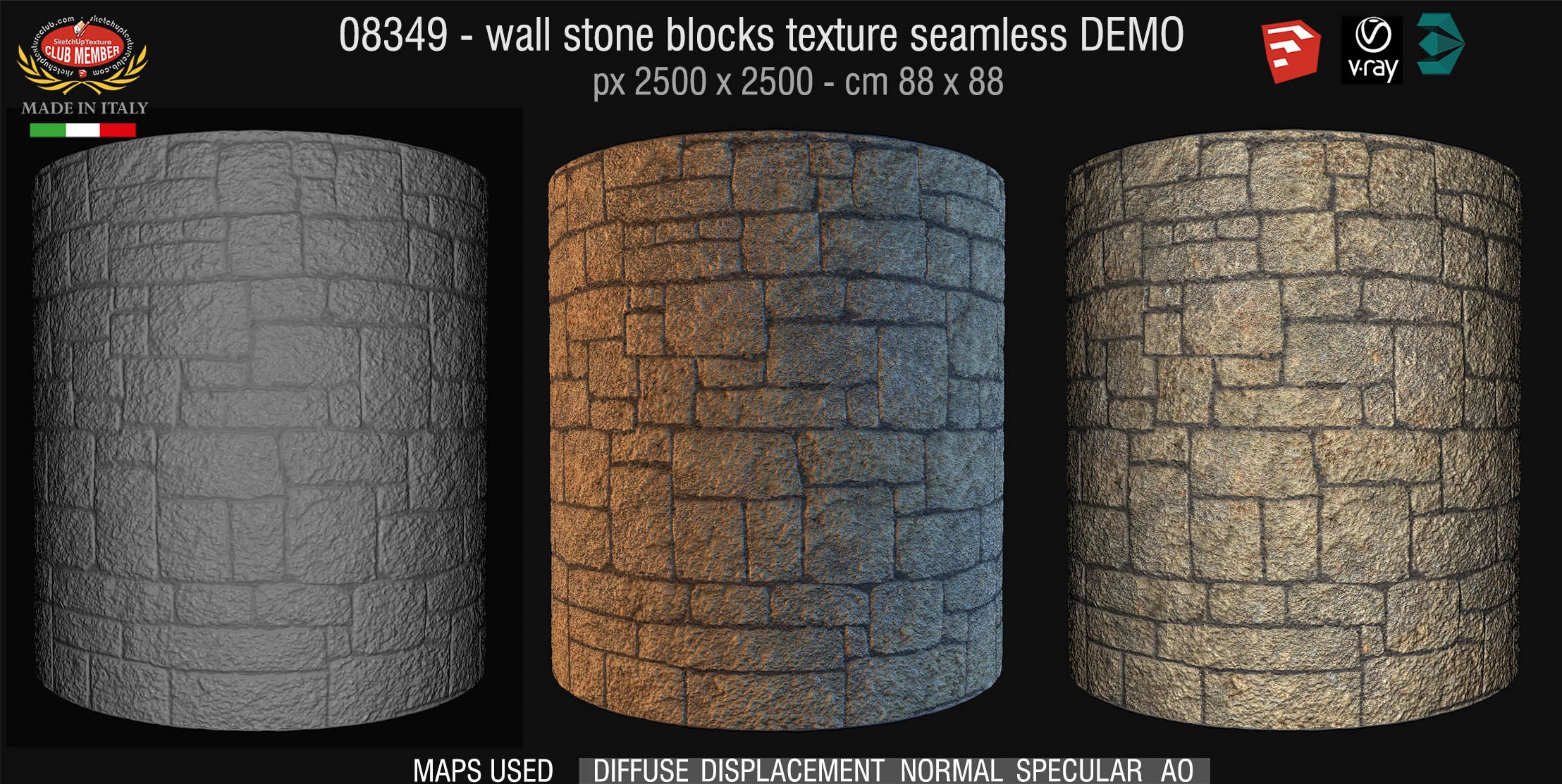 08349 HR Wall stone with regular blocks texture + maps DEMO