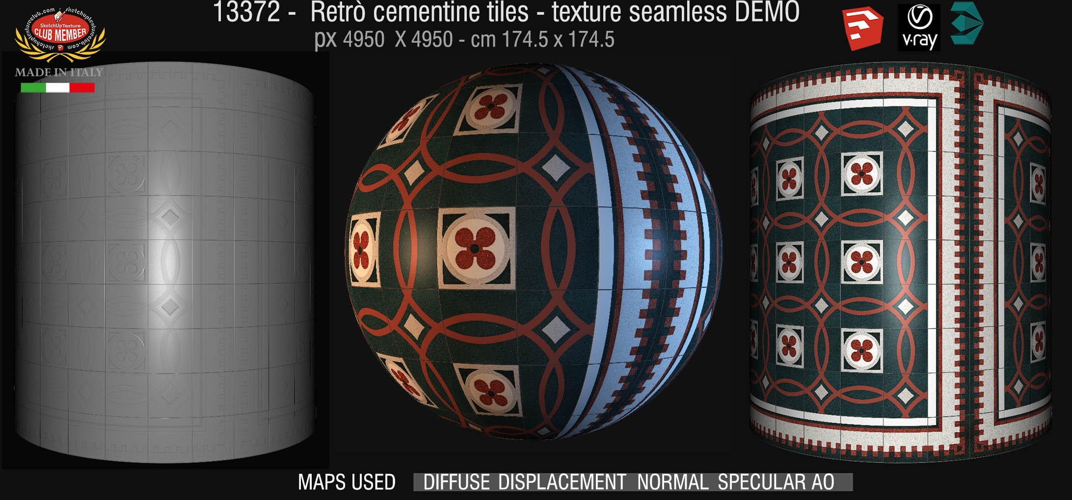 13372 retrò cementine tiles - texture seamless + maps DEMO