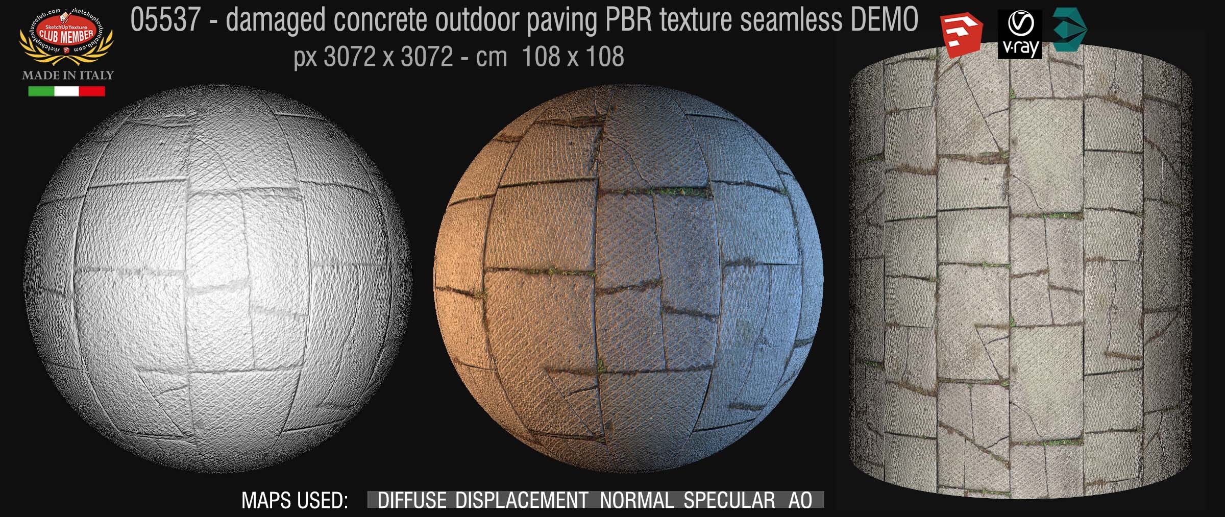 05537 Damaged concrete outdoor paving PBR texture seamless DEMO
