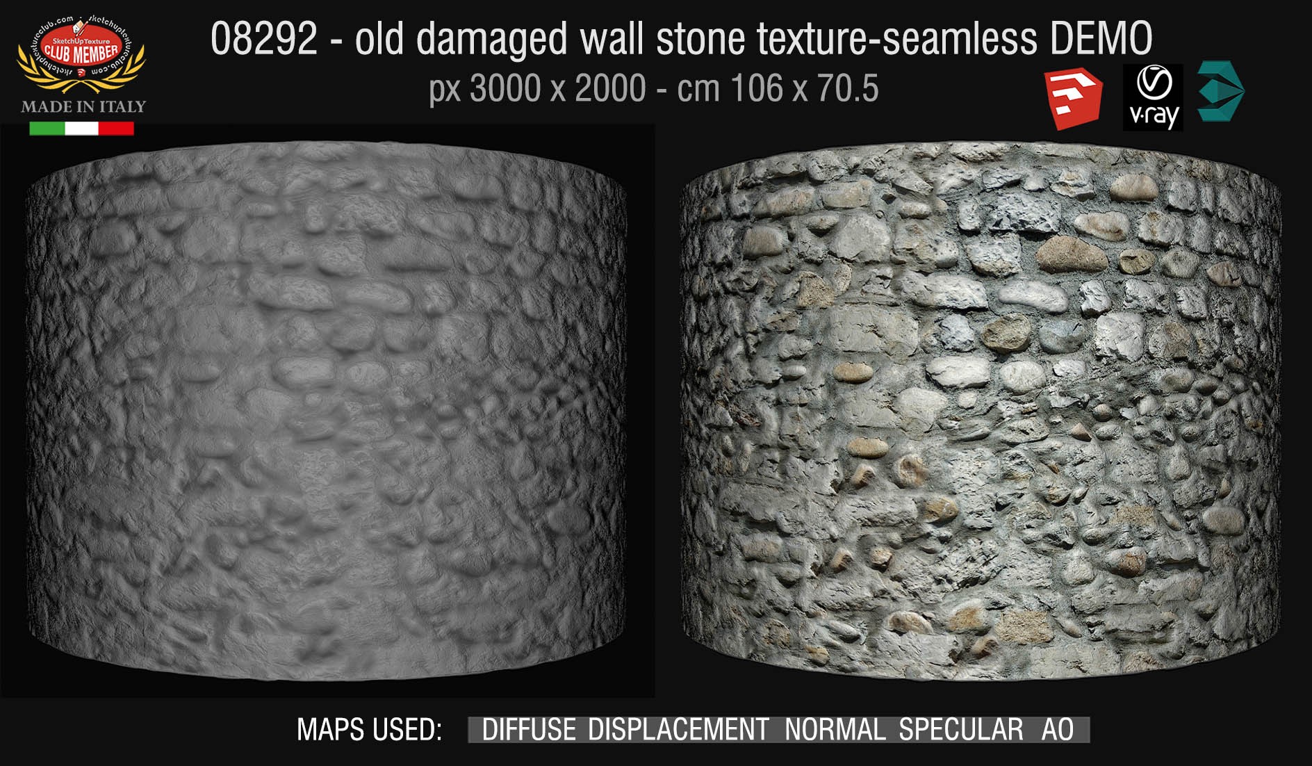 08292 HR Damaged wall stone texture + maps DEMO