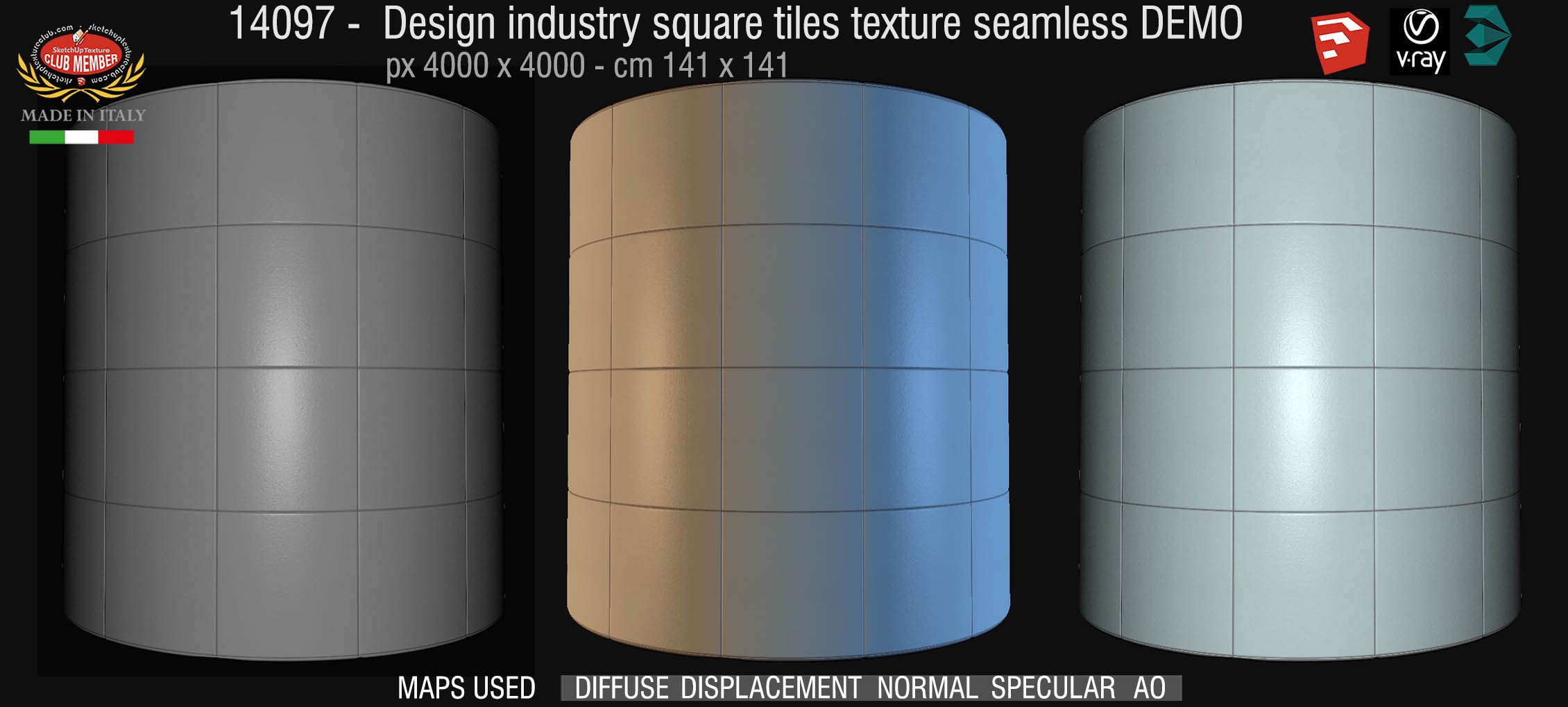 14097 Design industry square tile texture seamless + maps DEMO