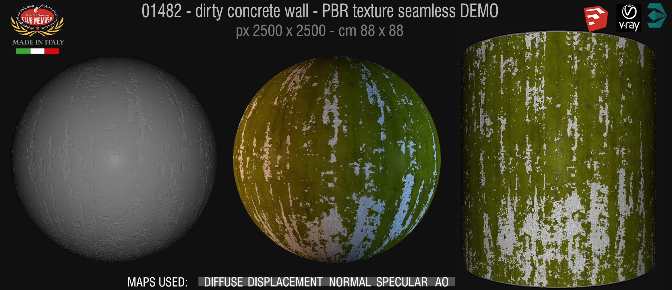 01482 Concrete bare dirty wall PBR texture seamless DEMO