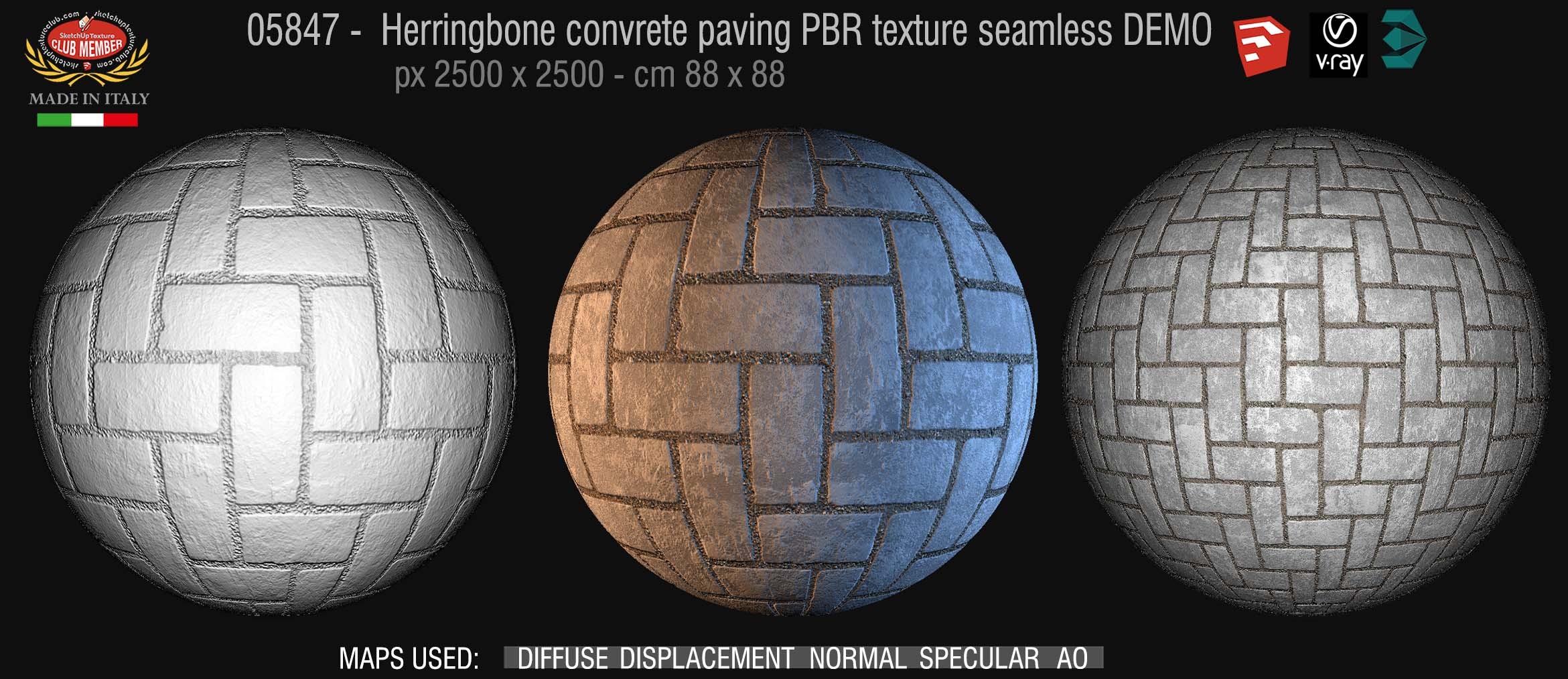 05847 Herringbone concrete paving PBR texture seamless DEMO