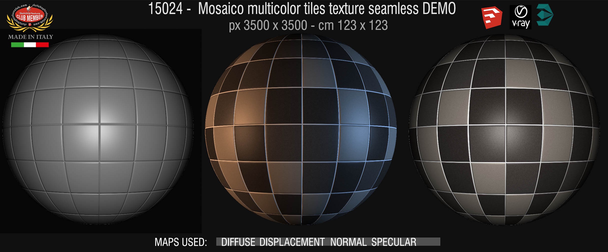 15024 Mosaico multicolor tiles texture seamless + maps DEMO