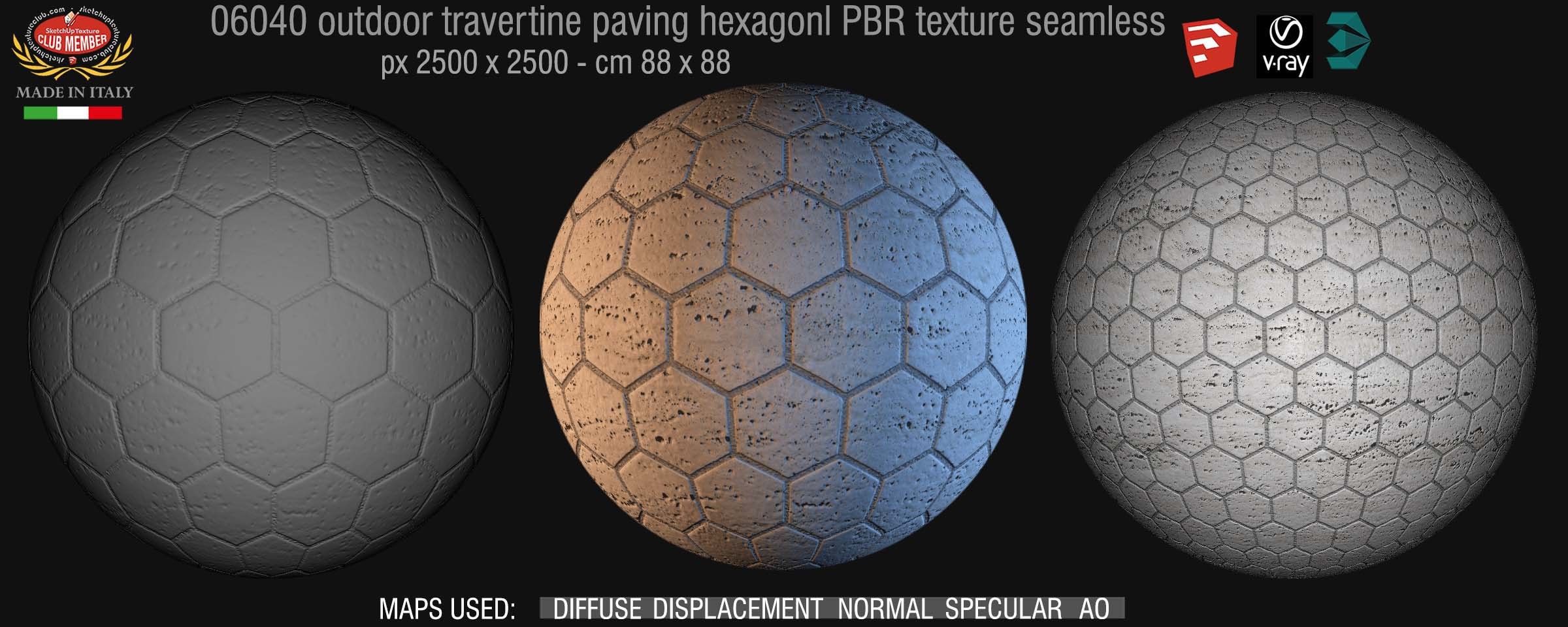 06040 outdoor travertine paving hexagonl PBR texture seamless DEMO