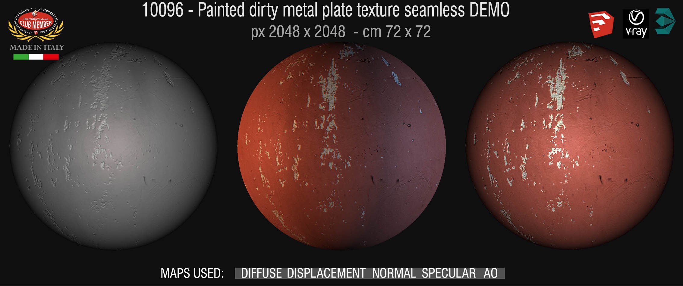 10096 HR Painted dirty metal texture seamless + maps DEMO