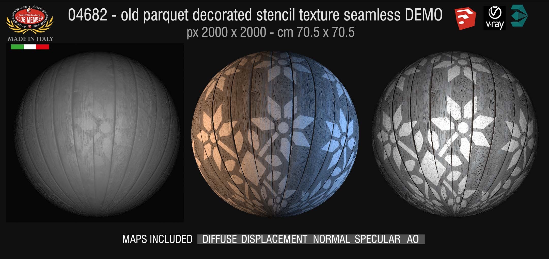 04682 HR Parquet decorated stencil texture seamless + maps DEMO