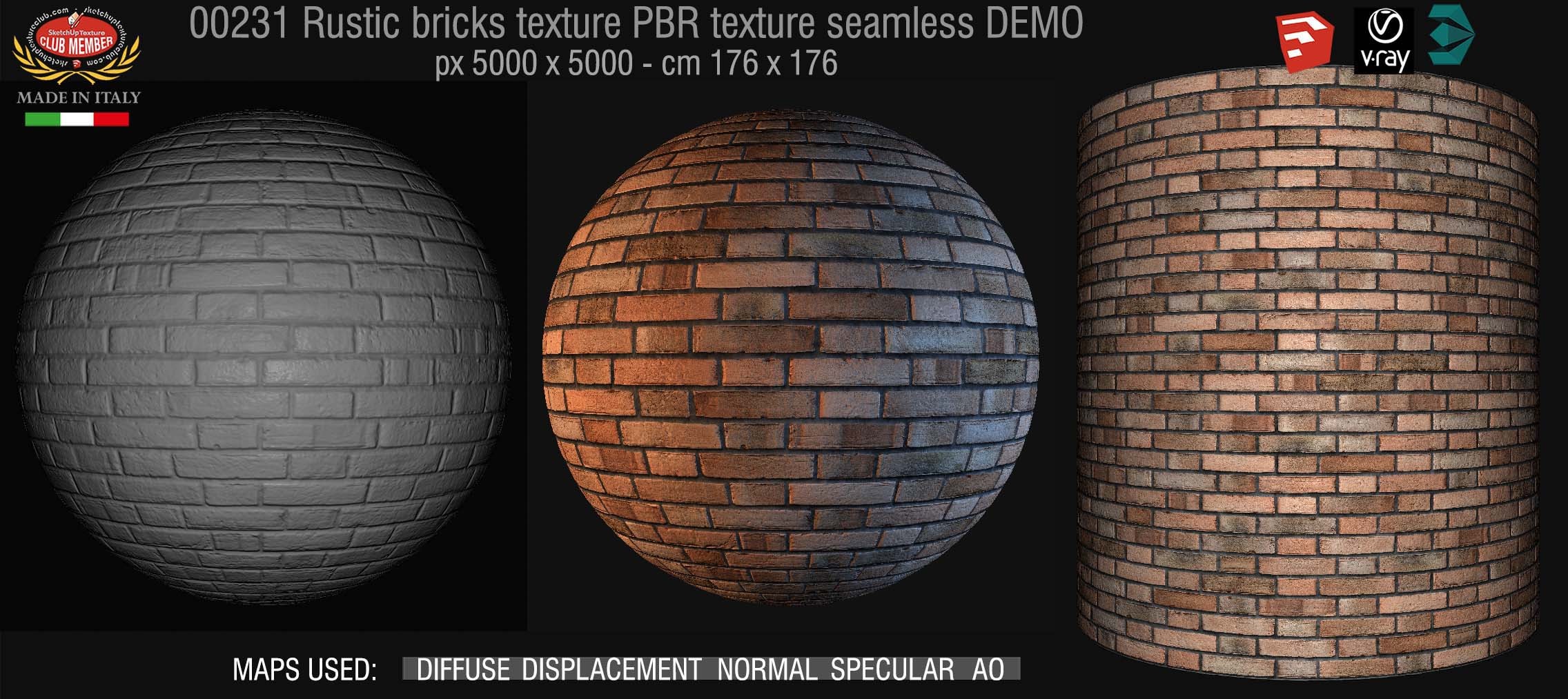 00231 rustic bricks PBR texture seamless DEMO