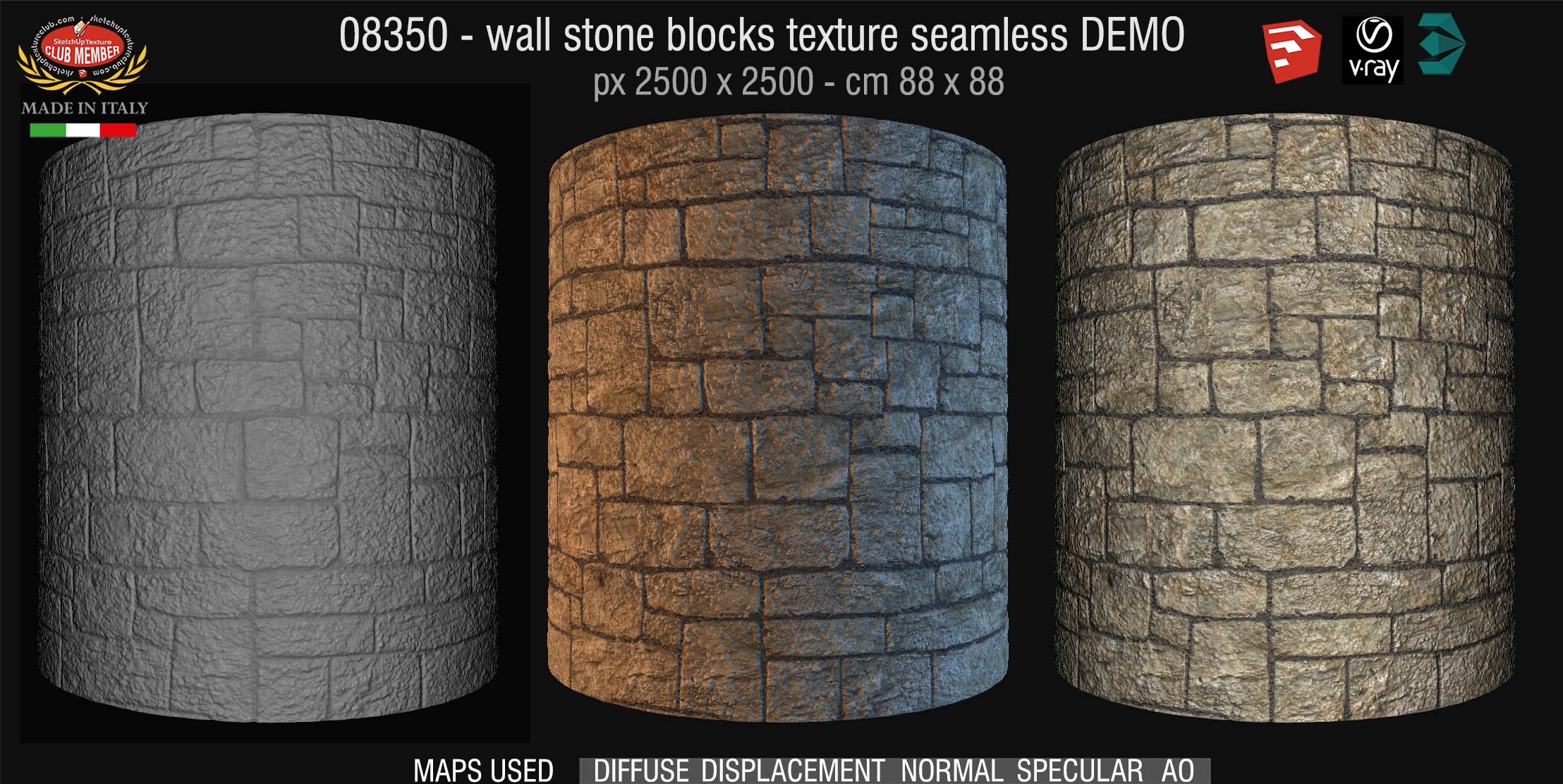 08350 HR Wall stone with regular blocks texture + maps DEMO