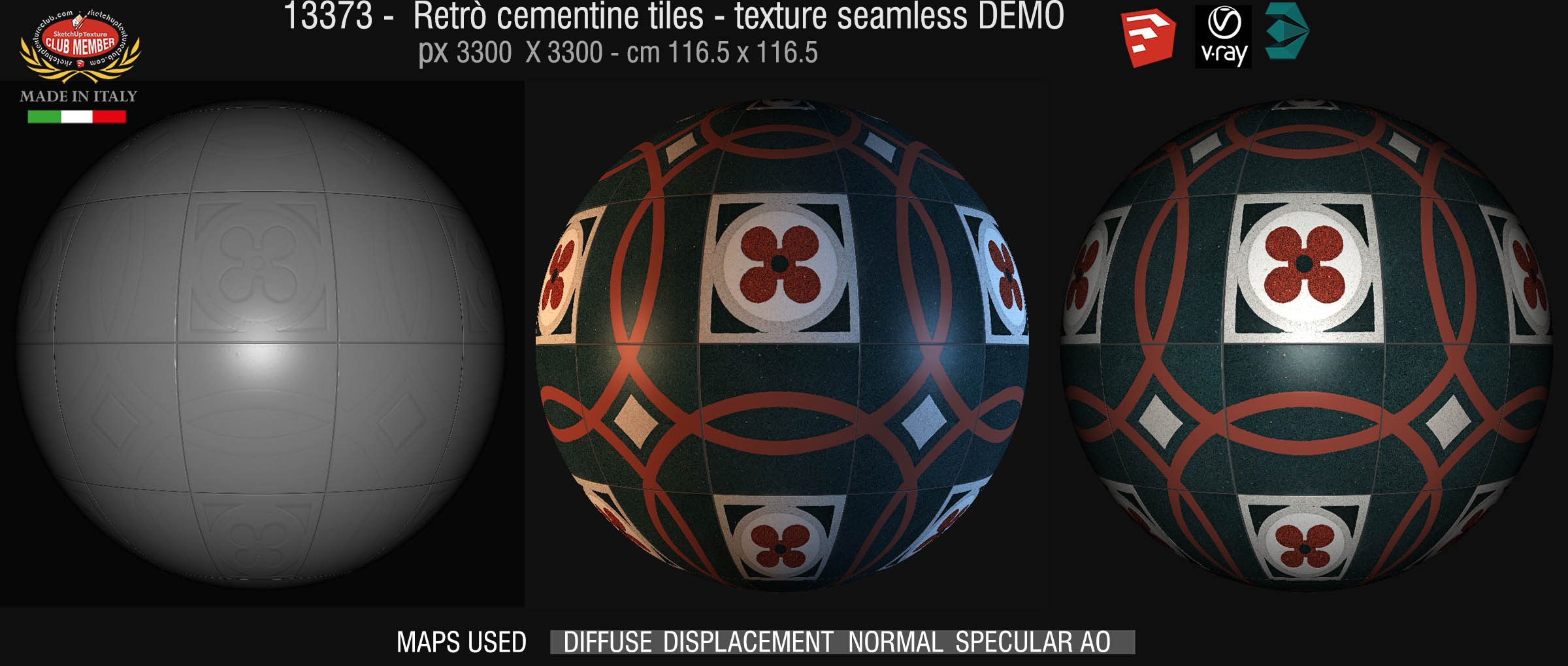 13373 retrò cementine tiles - texture seamless + maps DEMO