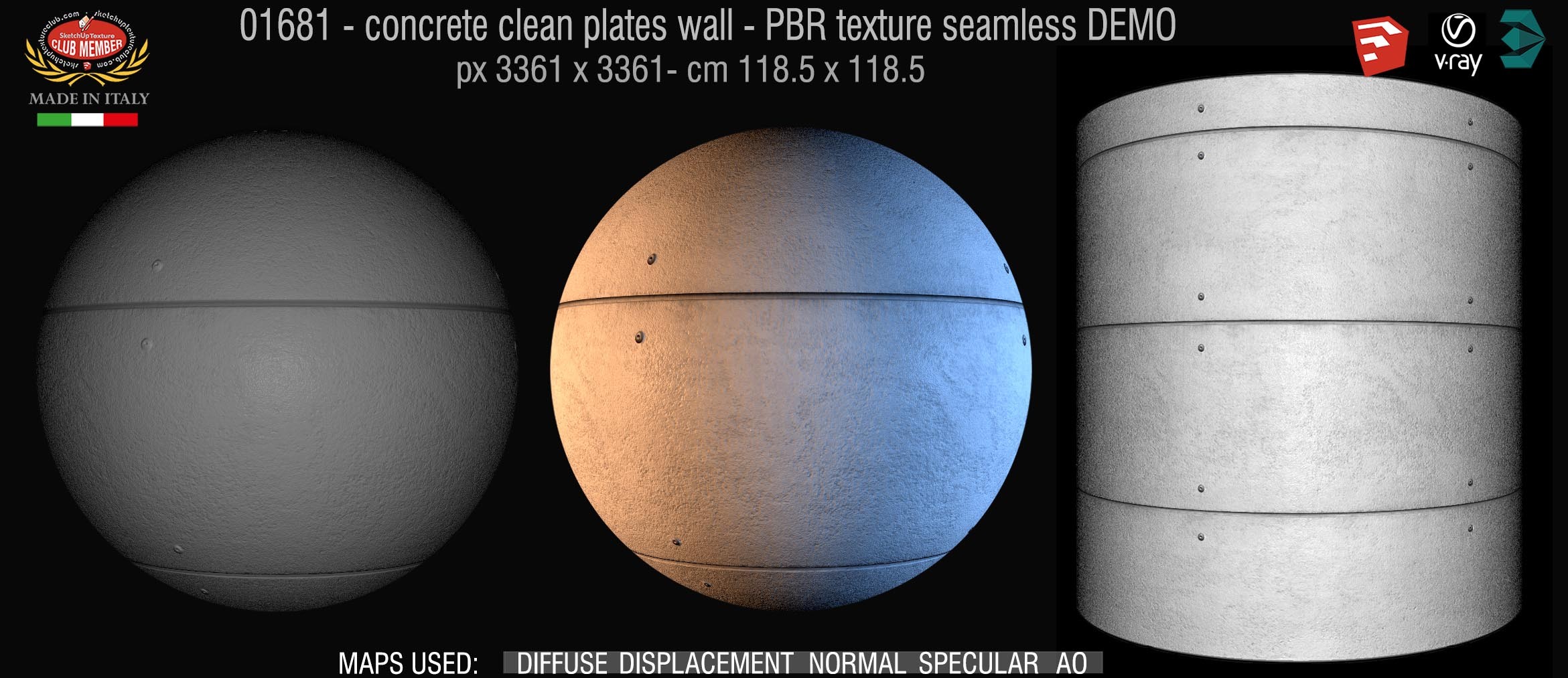 01681 concrete clean plates wall PBR texture seamless DEMO