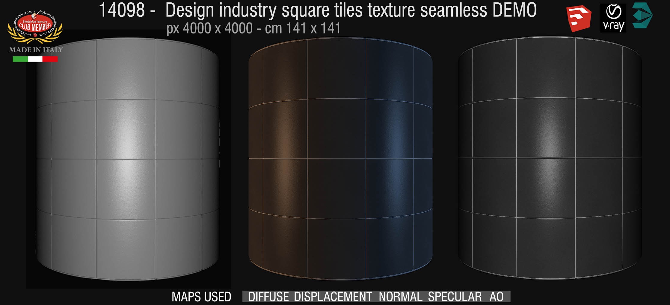 14098 Design industry square tile texture seamless + maps DEMO